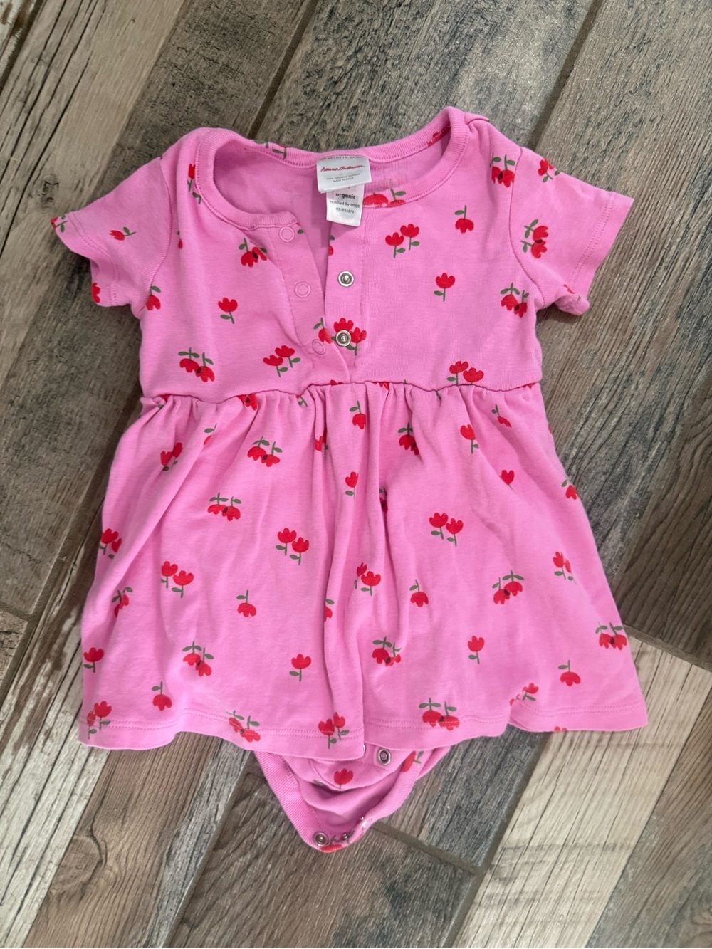 Hanna Andersson Pink Cherry-Print Snap Romper